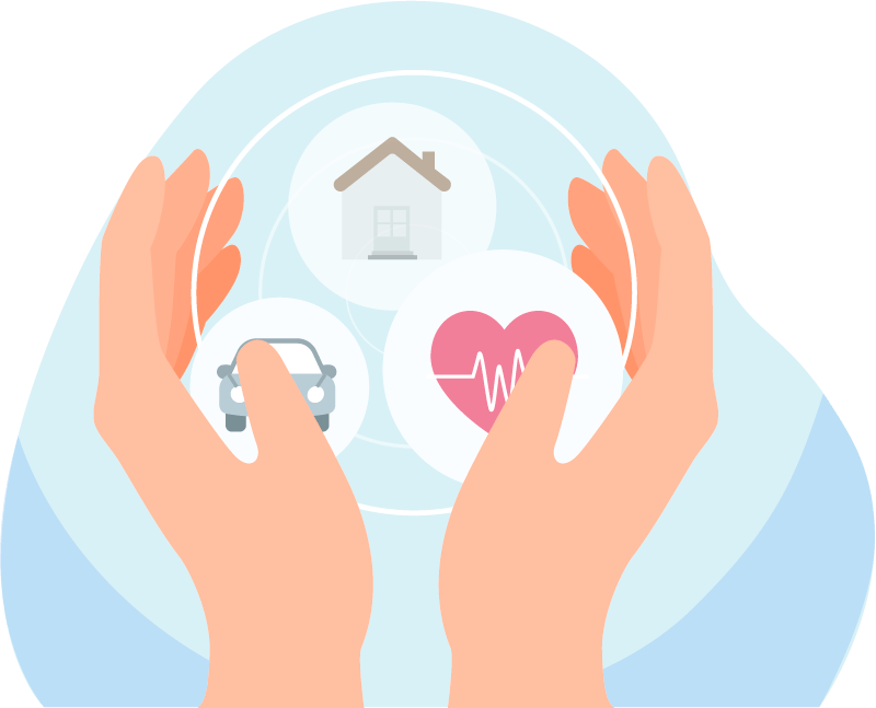 two hands over heart and car with a house